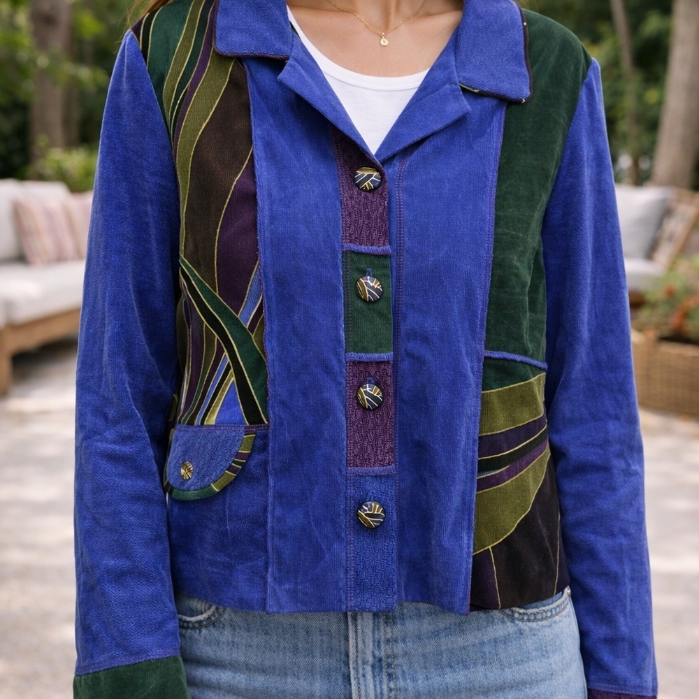 Boho Patchwork Button-Up Top Lightweight Artsy Blouse